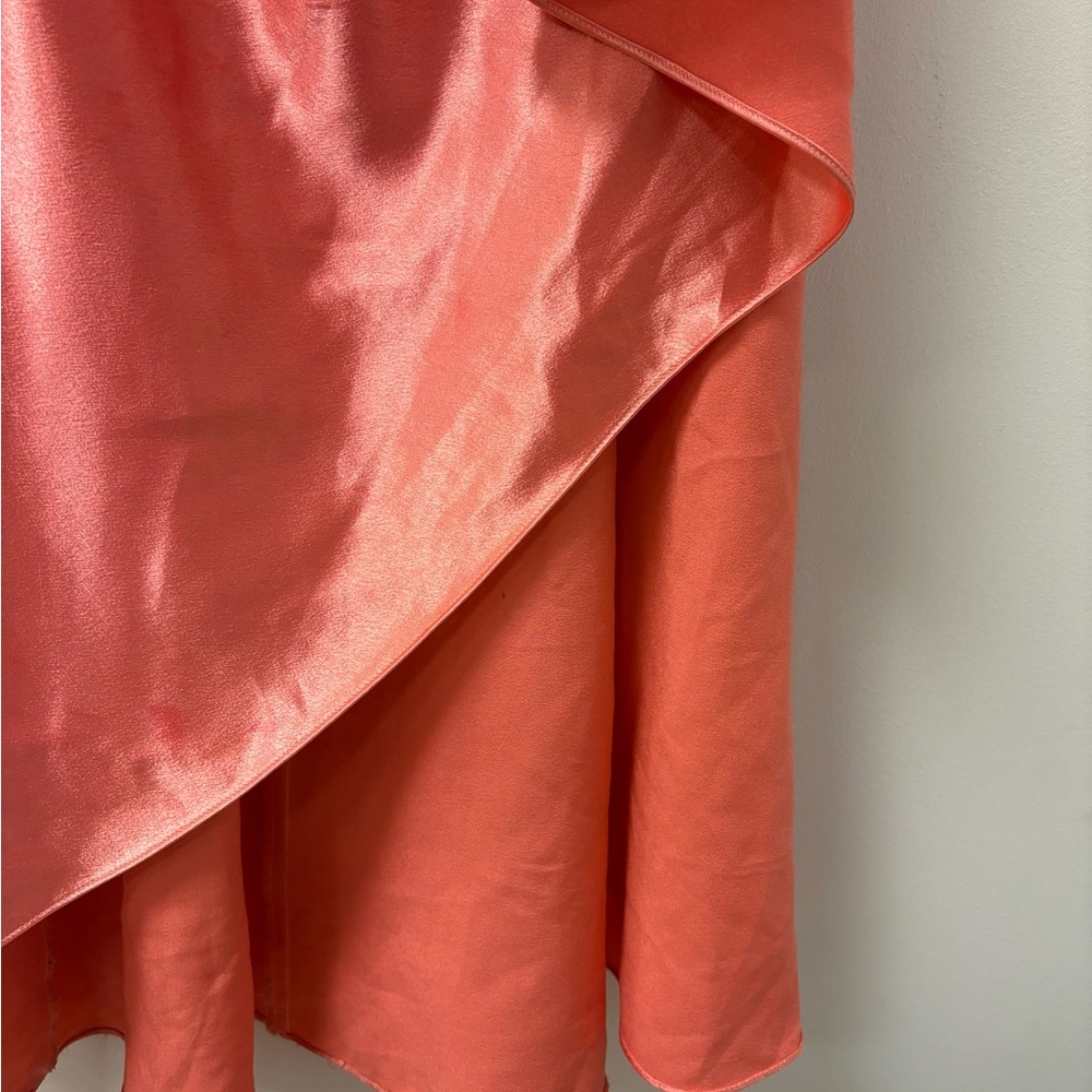 Jessica McClintock Asymmetrical Coral Dress with Floral Accent - Picture 5 of 10